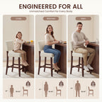 EOP 25.98" Modern Counter Height Barstools Set of 2, Farmhouse Wooden Upholstered Bar Stools With Footrest for Kitchen Island, Bar, Dining Room, Beige