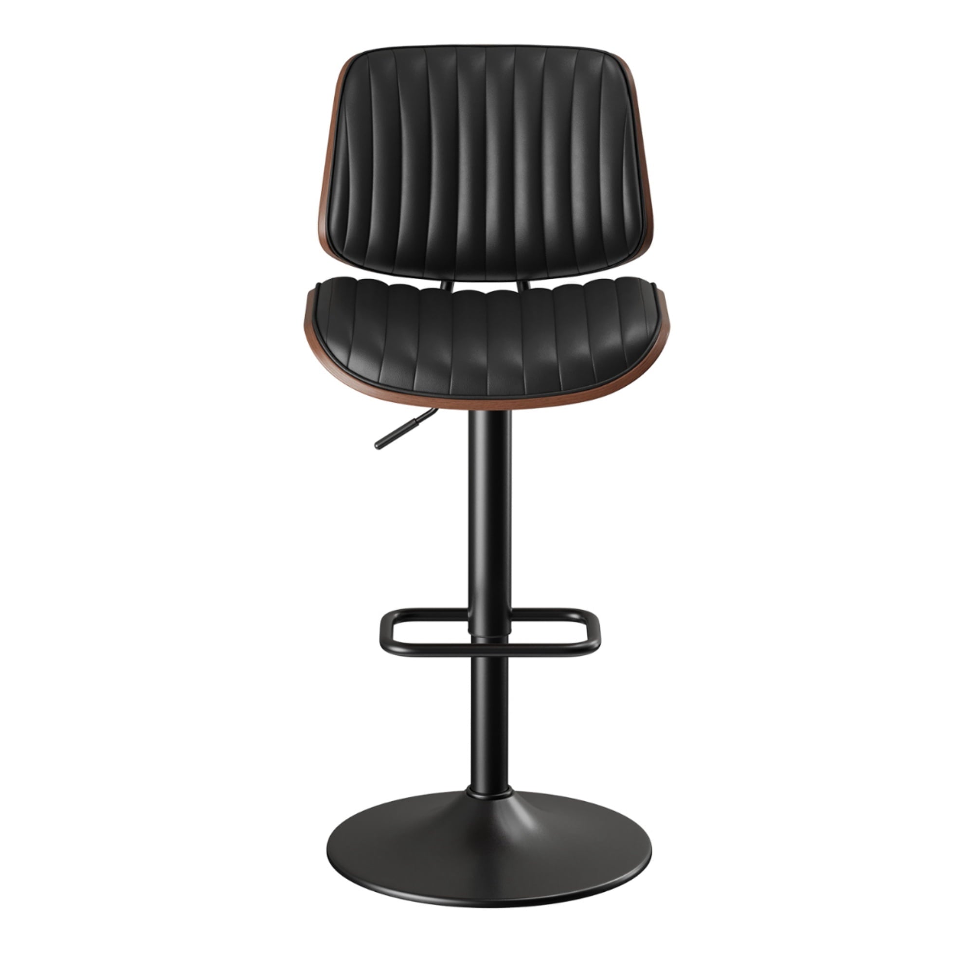 EOP Adjustable Swivel Bar Stools Single Piece Faux Leather Upholstered Counter Height Chairs with Back Dining Barstools for Kitchen Island, Black