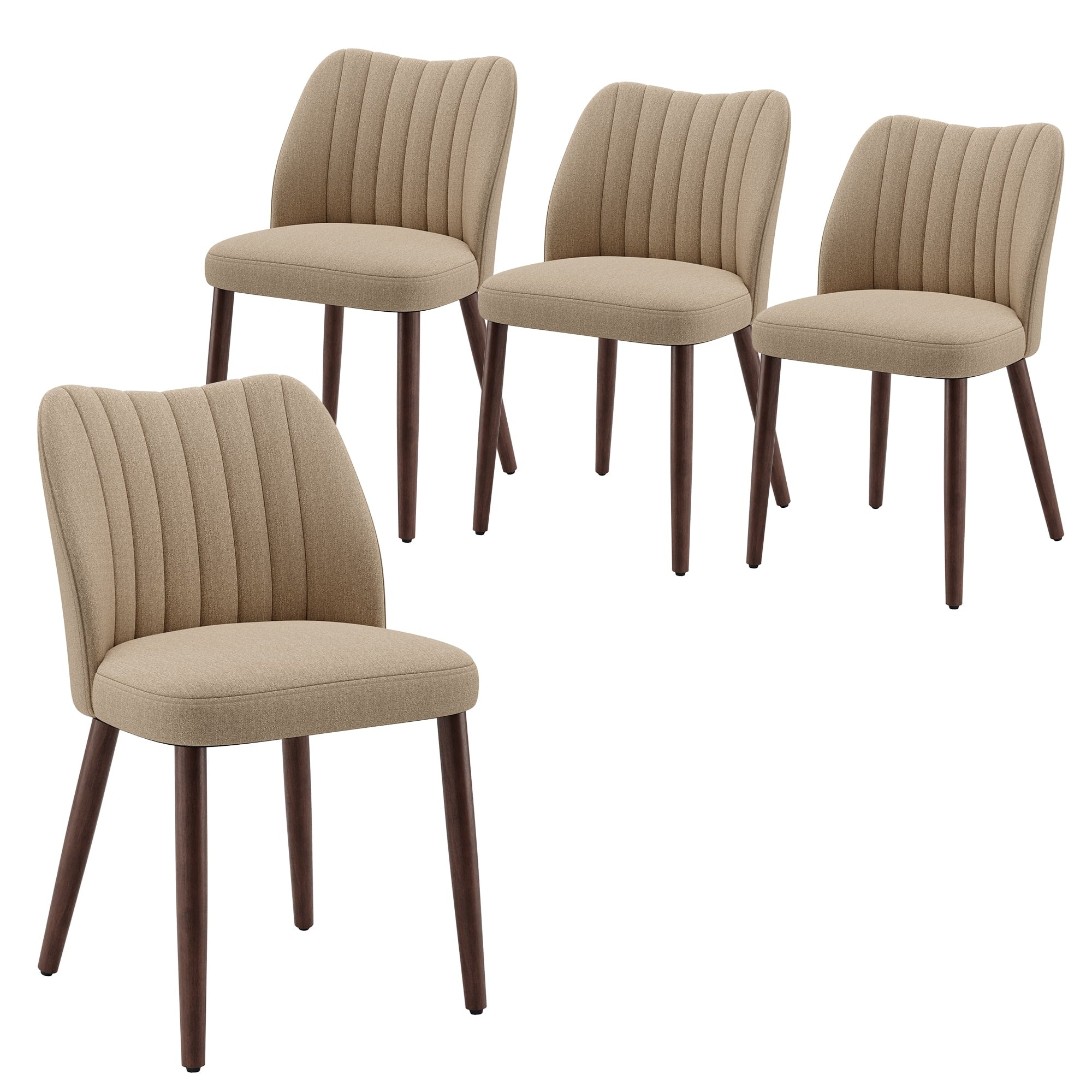EOP Upholstered Dining Chairs Set of 4, Farmhouse Fabric Kitchen Chairs with Solid Wood Legs, Modern Restaurant & Cafe Side Chairs for Home Dining Room, Camel