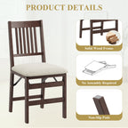 EOP Folding Dining Chairs Set of 2, Wooden Foldable Dining Room Chairs for Kitchen & Small Spaces, Mid Century Modern Upholstered Kitchen chairs, No Assembly Required, Beige