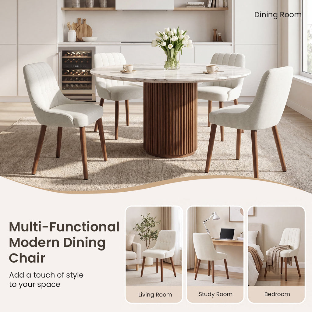 EOP Wooden Dining Chairs Set of 2, Modern Tufted Button Kitchen Chairs with Solid Wood Legs, Upholstered Fabric Dining Room Chairs for Living Room Bedroom, Beige