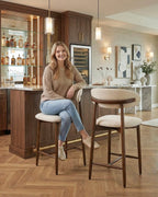 EOP Barstools Set of 2, Mid Century Counter Height Barstools with Curved Back, Upholstered Kitchen Bar Chairs with Wood Legs for Kitchen Island Dining Room