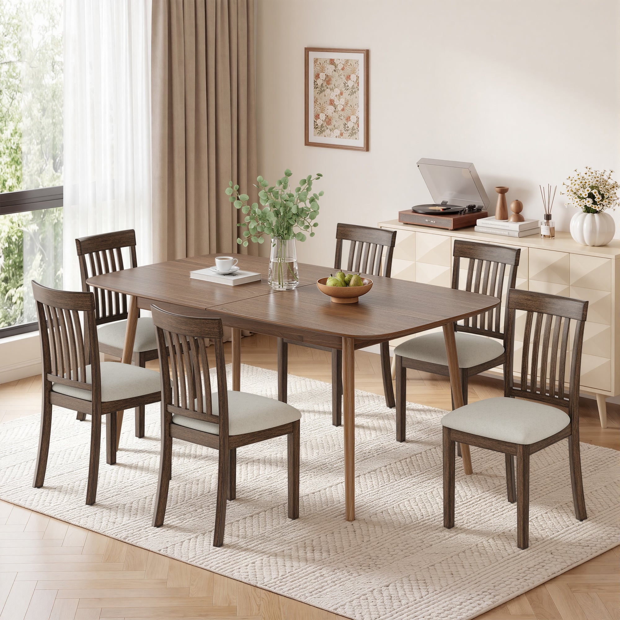 EOP Upholstered Dining Chair, Farmhouse Kitchen Wood Chairs with Backrest, Modern Fabric Padded Dining Chairs for Kitchen, Living Room