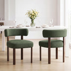 EOP Fabric Dining Chairs Set of 2, Mid-Century Modern Upholstered Kitchen Chairs with Curved Backrest and Wood Legs for Dining Room or Restaurant, Green