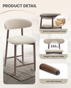 EOP Barstools Set of 2, Mid Century Counter Height Barstools with Curved Back, Upholstered Kitchen Bar Chairs with Wood Legs for Kitchen Island Dining Room