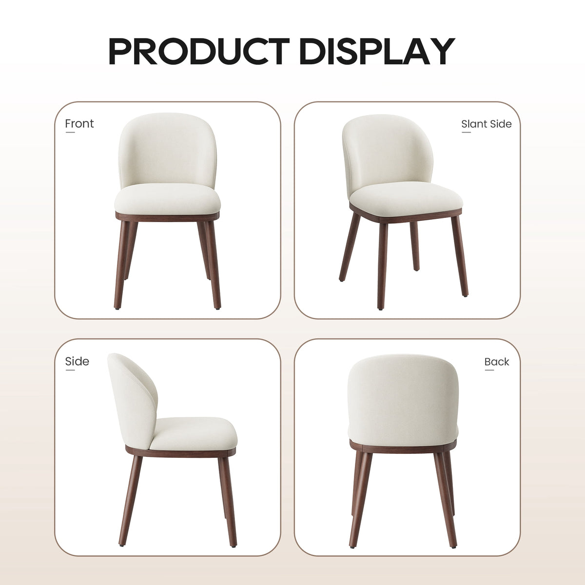 EOP Upholstered Dining Chairs Set of 2, Modern Fabric Dining Side Chairs with Wood Legs & Wing Backrest, for Dining Room Living Room Bedroom, Beige