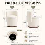 EOP Vanity Chair with Storage, 360° Swivel Upholstered Makeup Vanity Stool with Back, Modern Round Accent Stool for Bedroom or Dressing Room, White
