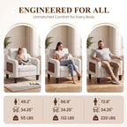EOP Modern Comfy Armchair, Linen Fabric Accent Chair with Side Pockets, Living Room Chair with Foldable Table, Upholstered Reading Chair for Bedroom, Beige