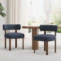 Upholstered Dining Chairs Set of 2, Mid Century Modern Dining Room Chairs, Farmhouse Wooden Chairs with Ergonomic Curved Backrest for Kitchen Dining Vanity, Blue