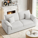 EOP 62.99" Wide Cloud Compression Sofa, Full Sponge Loveseat with Deep Seat, Upholstered Couch with 4 Pillows, No Assembly Required for Small Living Spaces, Beige