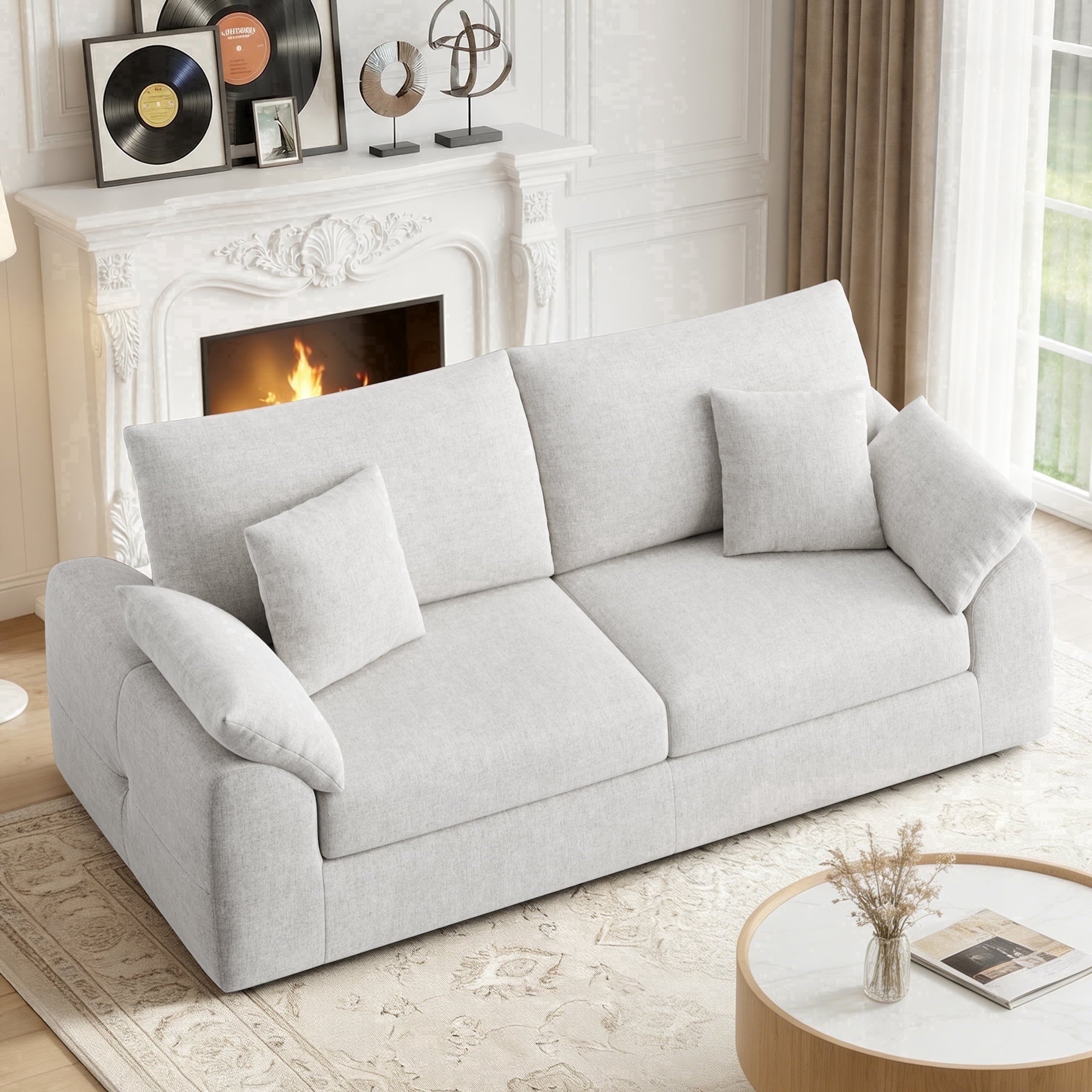 EOP 62.99" Wide Cloud Compression Sofa, Full Sponge Loveseat with Deep Seat, Upholstered Couch with 4 Pillows, No Assembly Required for Small Living Spaces, Beige