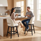 EOP 26'' Swivel Counter Height Bar Stools Set of 2, Modern Upholstered Bar Stools with Curved Back and Solid Wood Legs, Bar Chairs for Kitchen Island Home Bar, Beige