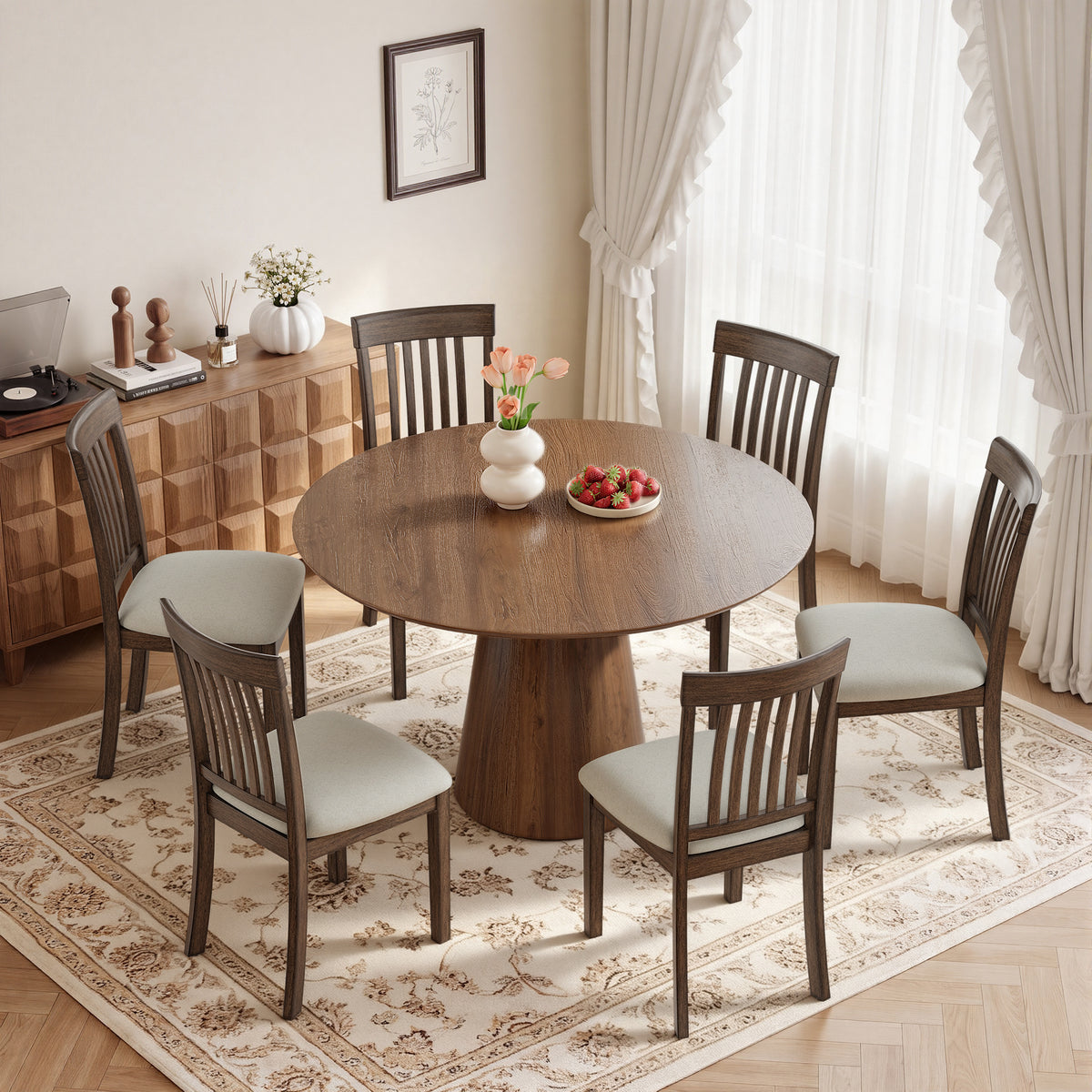EOP Upholstered Dining Chair, Farmhouse Kitchen Wood Chairs with Backrest, Modern Fabric Padded Dining Chairs for Kitchen, Living Room