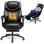 EOP Big and Tall Office Chair with Footrest, Heated Massage Faux Leather Computer Chair with 3D Linkage Armrests and Lumbar Pillow, Black