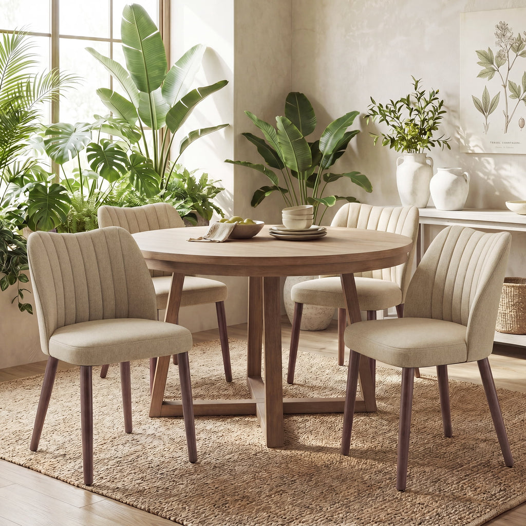 EOP Upholstered Dining Chairs Set of 4, Farmhouse Fabric Kitchen Chairs with Solid Wood Legs, Modern Restaurant & Cafe Side Chairs for Home Dining Room, Camel