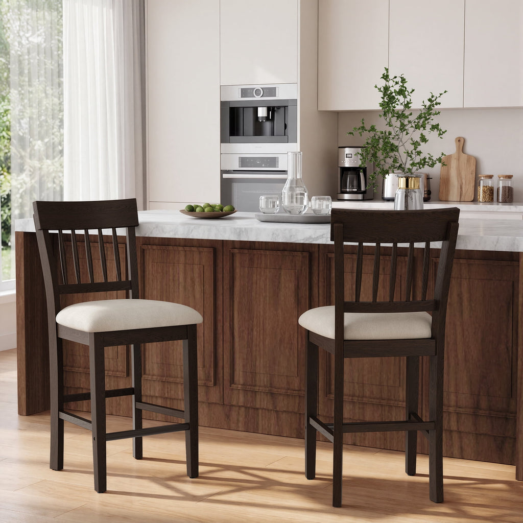 EOP Windsor Armless Bar Stools Set of 2 Counter Height Stool Wooden Barstools Antique-style Island chair for Kitchen Bar Dining Room, Dark Brown
