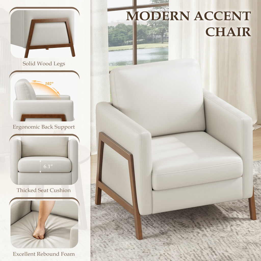 EOP Upholstered Accent Chair, Vintage Mid Century Modern Arm Chair, Comfy PU Leather Reading Armchair for Living Room Bedroom Office