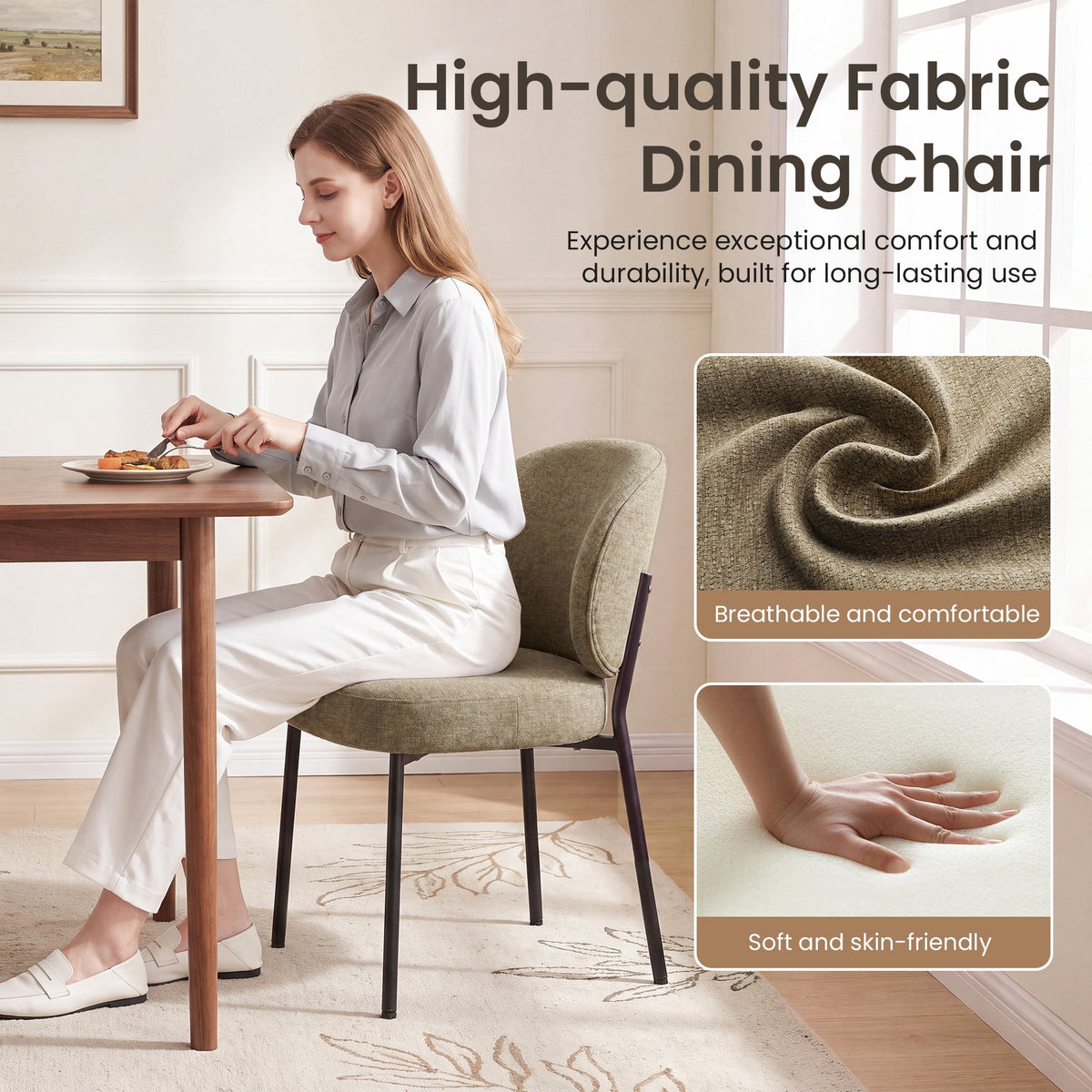EOP Upholstered Dining Chairs Set of 4, Mid-Century Modern Dining Room Chairs with Curved Backrest and Metal Legs, Chair Kitchen for Dining Room, Camel