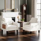 EOP Modern Upholstered Armchair, Linen Fabric Accent Chair with 2 Side Pockets, Living Room Chair with Foldable Table, Comfy Reading Chair for Bedroom, Beige