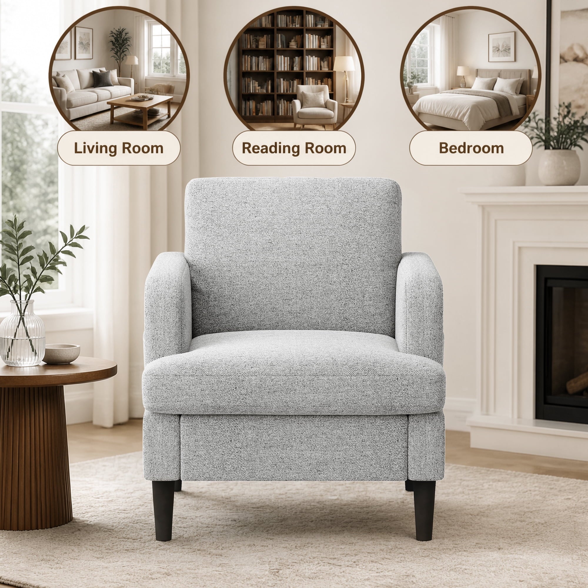 EOP 29.13" Accent Chairs Upholstered Fabric Compty Chairs with Armrest Reading Chair with Solid Wood Frame for Living Room Reading Room, Gray
