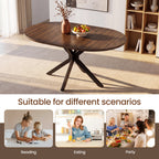 EOP 43″- 59″ Extendable Round Dining Table for 4-6, Farmhouse Oval Kitchen Table with Removable Leaves, Mid Century Modern Dining Room Table with Metal Frame, Space Saving, Walnut