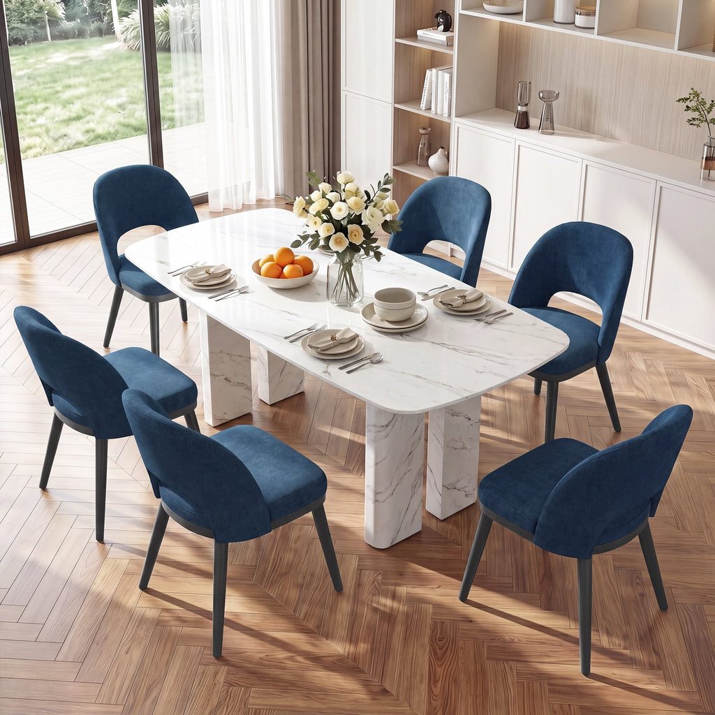 EOP Upholstered Dining Chairs Set of 6, Modern Fabric Dining Side Chairs with Solid Wood Legs, Comfortable Seating for Kitchen, Dining Room, Blue