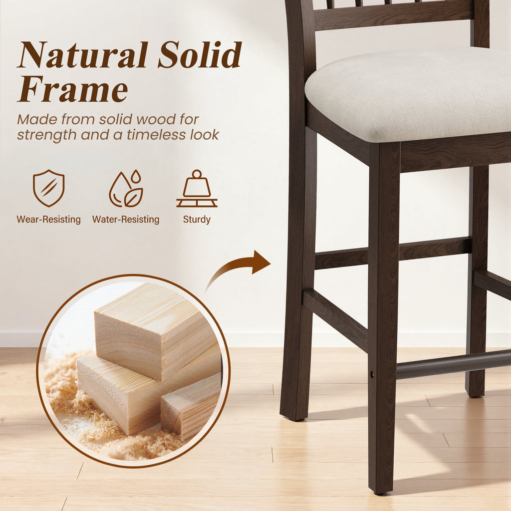 EOP Windsor Armless Bar Stools Set of 2 Counter Height Stool Wooden Barstools Antique-style Island chair for Kitchen Bar Dining Room, Dark Brown
