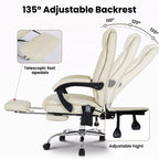 EOP Massage Faux Leather Desk Chair with Footrest High Back Office Chair Computer Reclining, Beige
