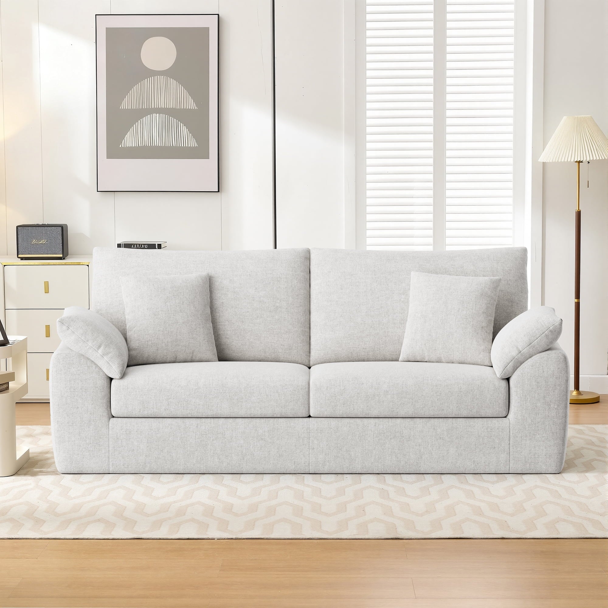 EOP 62.99" Wide Cloud Compression Sofa, Full Sponge Loveseat with Deep Seat, Upholstered Couch with 4 Pillows, No Assembly Required for Small Living Spaces, Beige