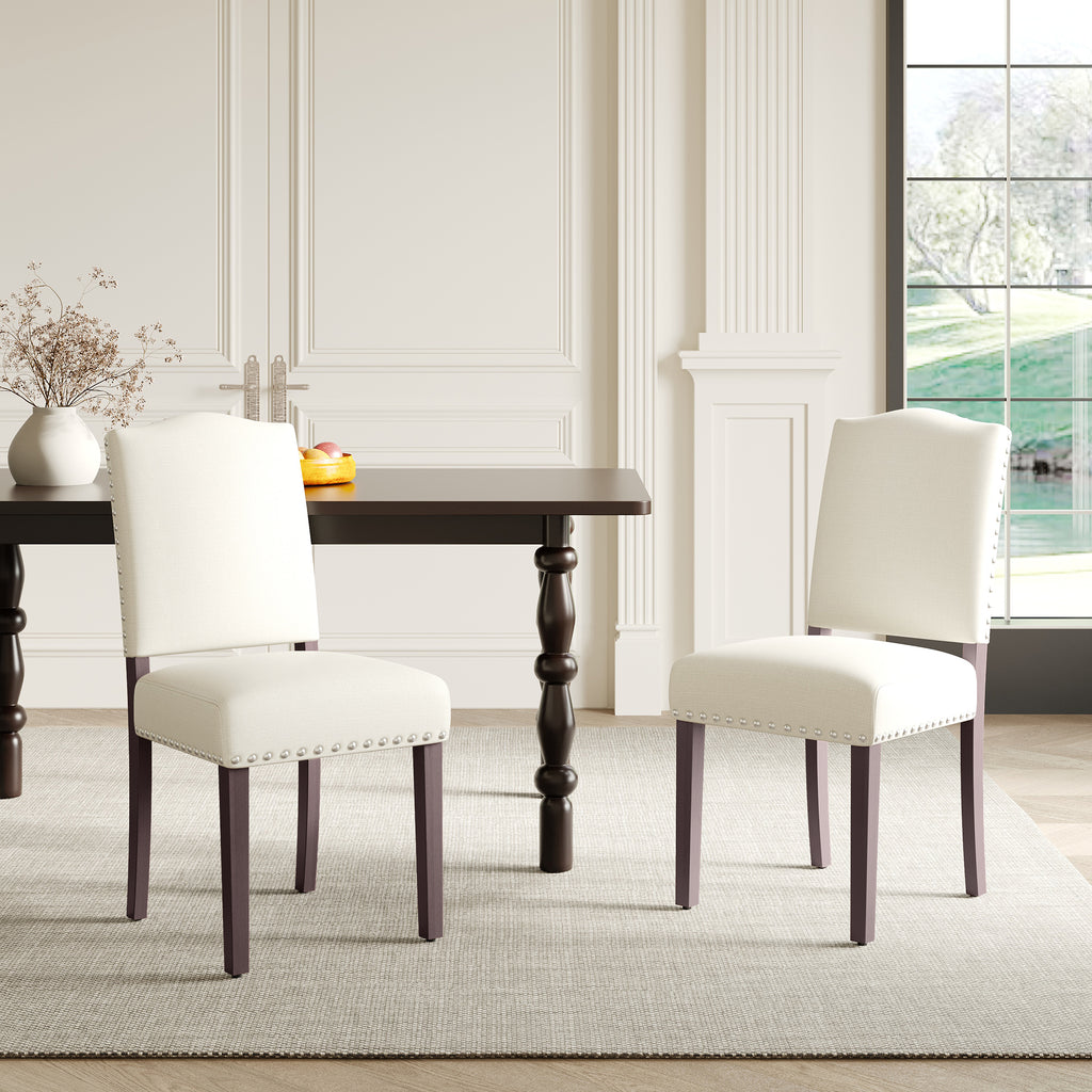 EOP Mid-Century Modern Upholstered Dining Chairs Set of 2, Farmhouse Fabric Kitchen & Dining Room Chairs with Extra Padded Seat, Ideal for Living Room, Restaurant, Beige
