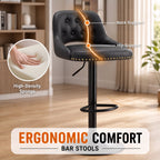 EOP Swivel Bar Stool, Adjustable Height PU Leather Bar Chair with Curved Backrest, Counter Height Seating for Kitchen Island Dining Room, Black