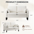 EOP 52" Upholstered Loveseat Sofa, Modern Comfy 2 Seater Couches with USB & Type-C Port, Side Pockets & 2 Pillows for Living Room, Apartment and Small Spaces, Beige