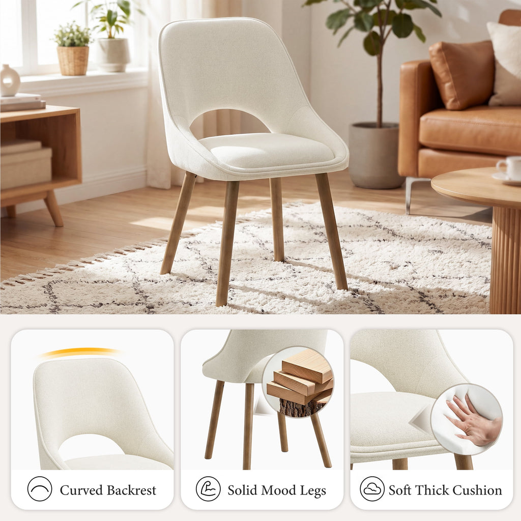 EOP Modern Upholstered Dining Chairs with Curved Back, Mid-Century Side Chairs with Solid Wood Legs For Dining Room, Kitchen and Restaurant, Set of 4, Beige