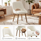 EOP Modern Upholstered Dining Chairs with Curved Back, Mid-Century Side Chairs with Solid Wood Legs For Dining Room, Kitchen and Restaurant, Set of 4, Beige