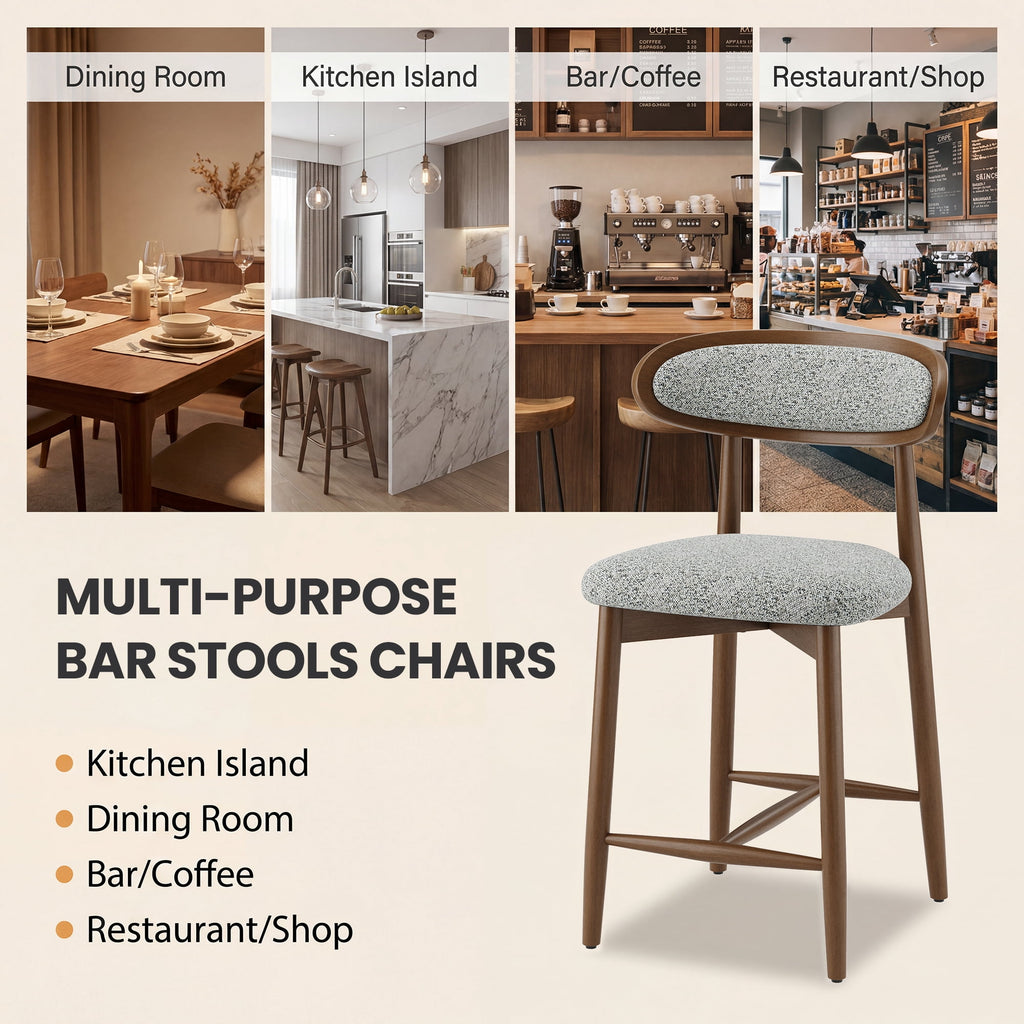 EOP Modern Bar Stools Set of 4, Upholstered 24.8″ Counter Height Bar Stools, Kitchen Island Barstools with Wood Legs for Kitchen Island Dining Room Bar, Light Gray