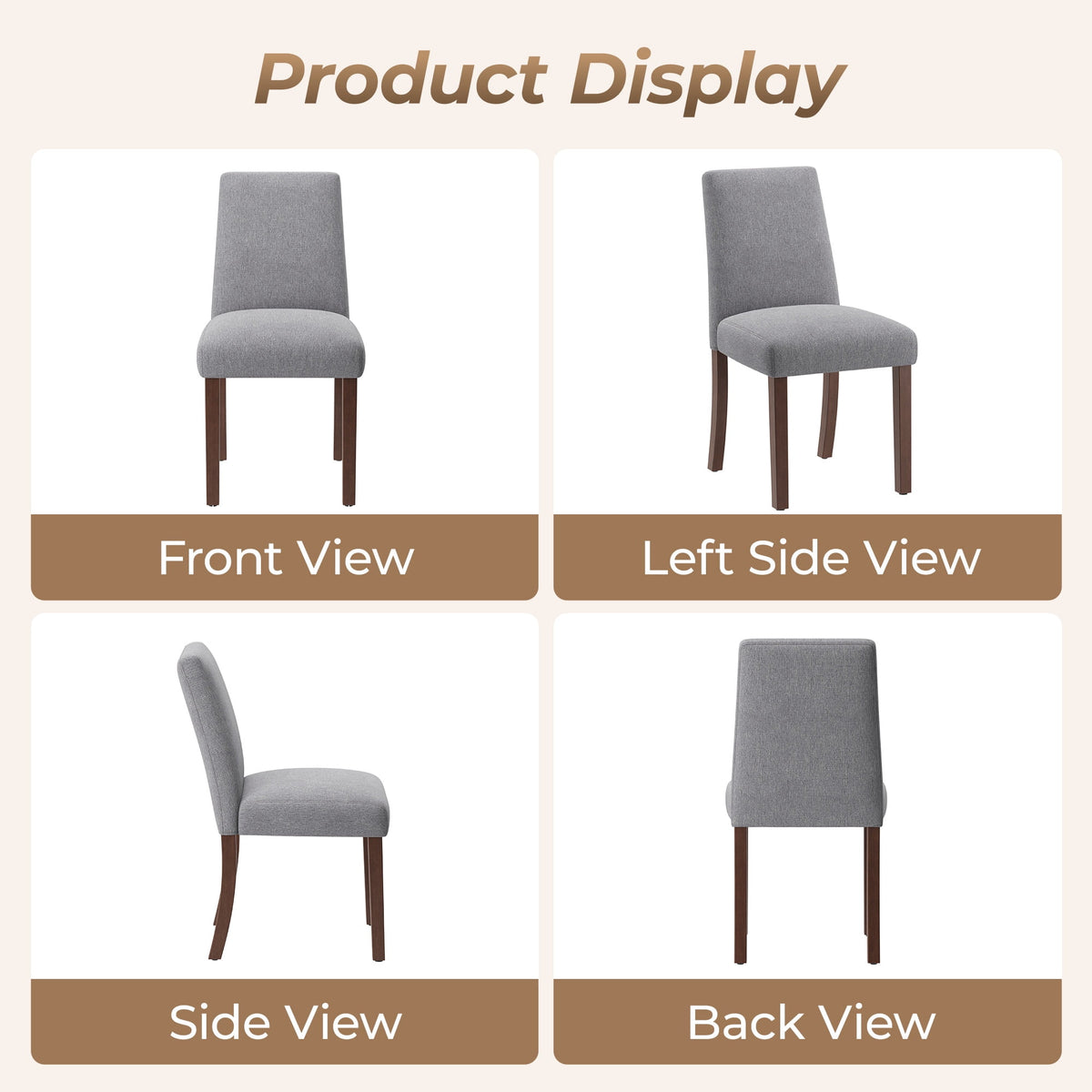 EOP Upholstered Dining Chairs Set of 6, Linen Fabric Dining Side Chairs, Farmhouse Dining Room Chairs, Stylish Kitchen Chairs with Solid Wood Legs and Padded Seat, Gray
