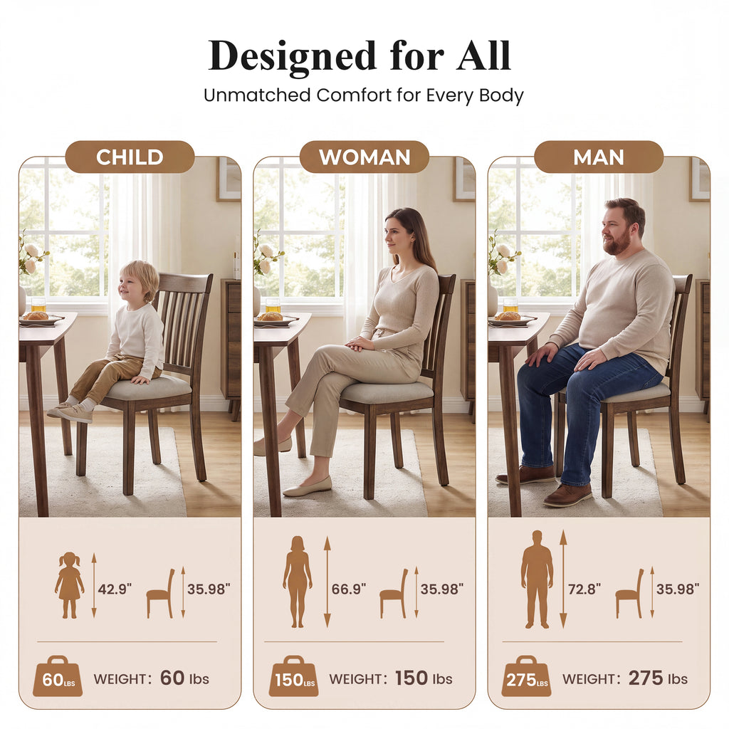 EOP Upholstered Dining Chair, Farmhouse Kitchen Wood Chairs with Backrest, Modern Fabric Padded Dining Chairs for Kitchen, Living Room