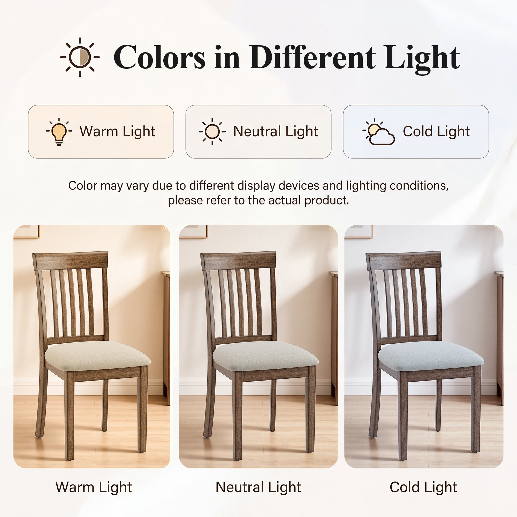 EOP Upholstered Dining Chair, Farmhouse Kitchen Wood Chairs with Backrest, Modern Fabric Padded Dining Chairs for Kitchen, Living Room