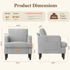 EOP 29.13" Accent Chairs Upholstered Fabric Compty Chairs with Armrest Reading Chair with Solid Wood Frame for Living Room Reading Room, Gray