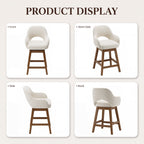 EOP Modern Swivel Bar Stools Set of 2, 25" Upholstered Counter Height Bar Stools with Wood Legs & Curved Back, Mid Century Bar Chairs for Kitchen Island Pub, Beige
