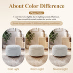 EOP 25" Round Storage Ottoman, Tufted Fabric Modern Circle Ottoman with Reversible Tray Lid, Solid Wood Legs, Multi-Use Coffee Table & Seating for Living Room, Bedroom, Beige