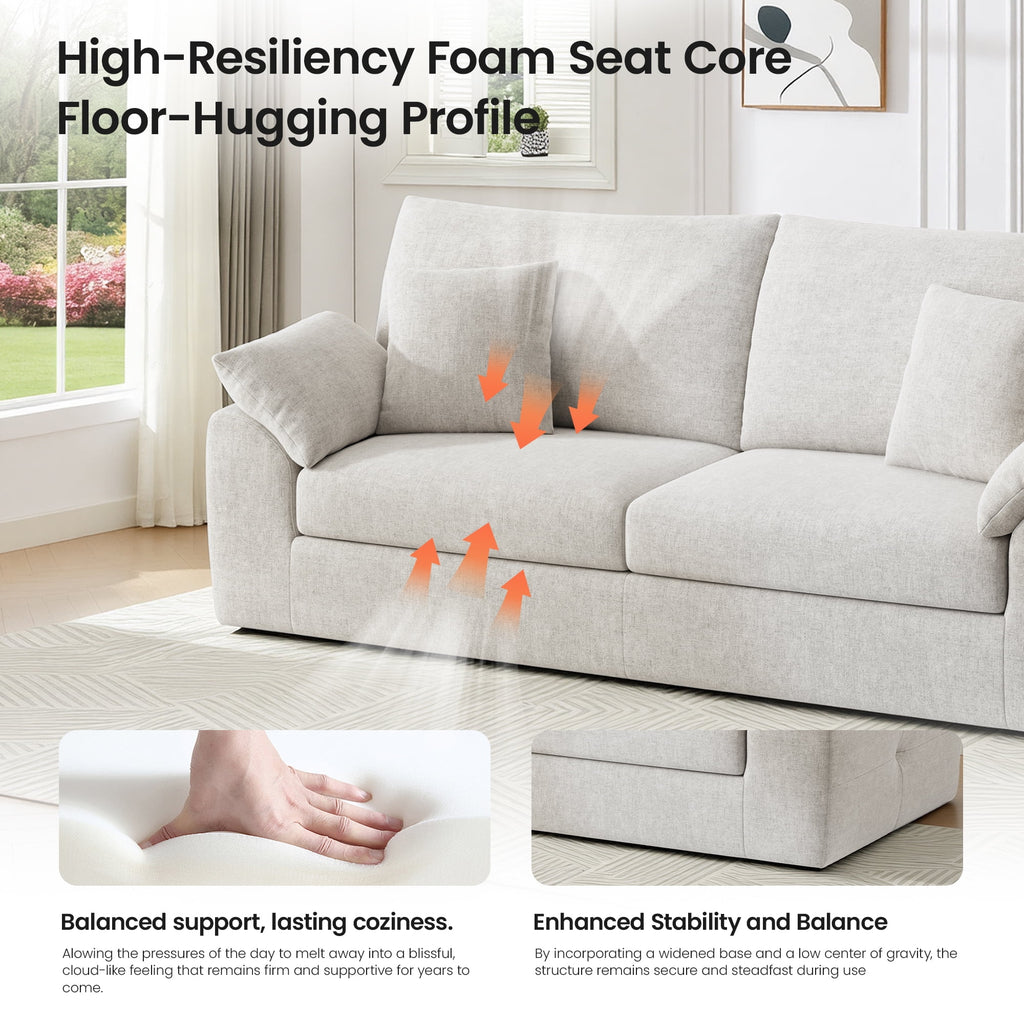 EOP 62.99" Wide Cloud Compression Sofa, Full Sponge Loveseat with Deep Seat, Upholstered Couch with 4 Pillows, No Assembly Required for Small Living Spaces, Beige
