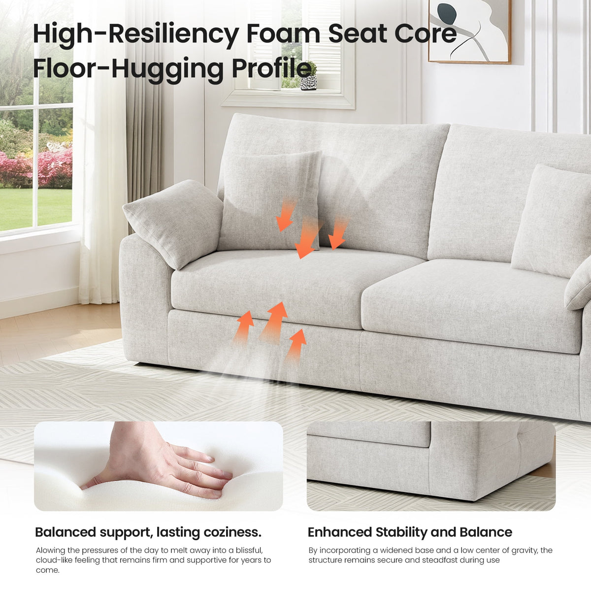 EOP 62.99" Wide Cloud Compression Sofa, Full Sponge Loveseat with Deep Seat, Upholstered Couch with 4 Pillows, No Assembly Required for Small Living Spaces, Beige
