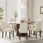 EOP 7-Piece Extendable Dining Table Set for 6, 47"-63" Wood Kitchen Table with 6 Upholstered Chairs, Space-Saving Drop Leaf Kitchen Table for Dining Room, Small Space