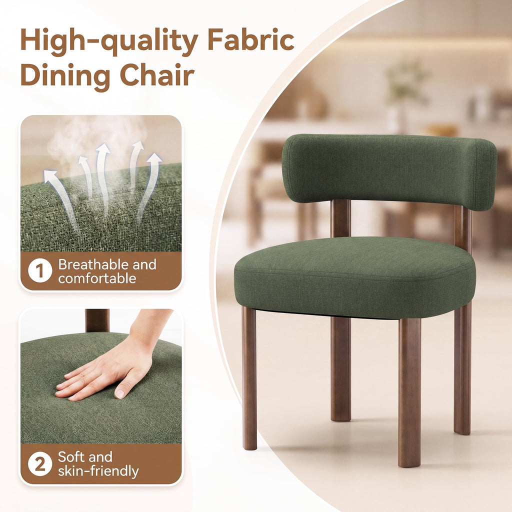EOP Fabric Dining Chairs Set of 2, Mid-Century Modern Upholstered Kitchen Chairs with Curved Backrest and Wood Legs for Dining Room or Restaurant, Green