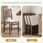 EOP Folding Dining Chairs Set of 2, Wooden Foldable Dining Room Chairs for Kitchen & Small Spaces, Mid Century Modern Upholstered Kitchen chairs, No Assembly Required, Beige