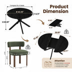 EOP 7-Piece Dining Set with Expandable 43″- 59″ Dining Table and 6 Upholstered Chairs for Small Spaces Small Home Kitchen Apartment, Black Table with Green Chairs