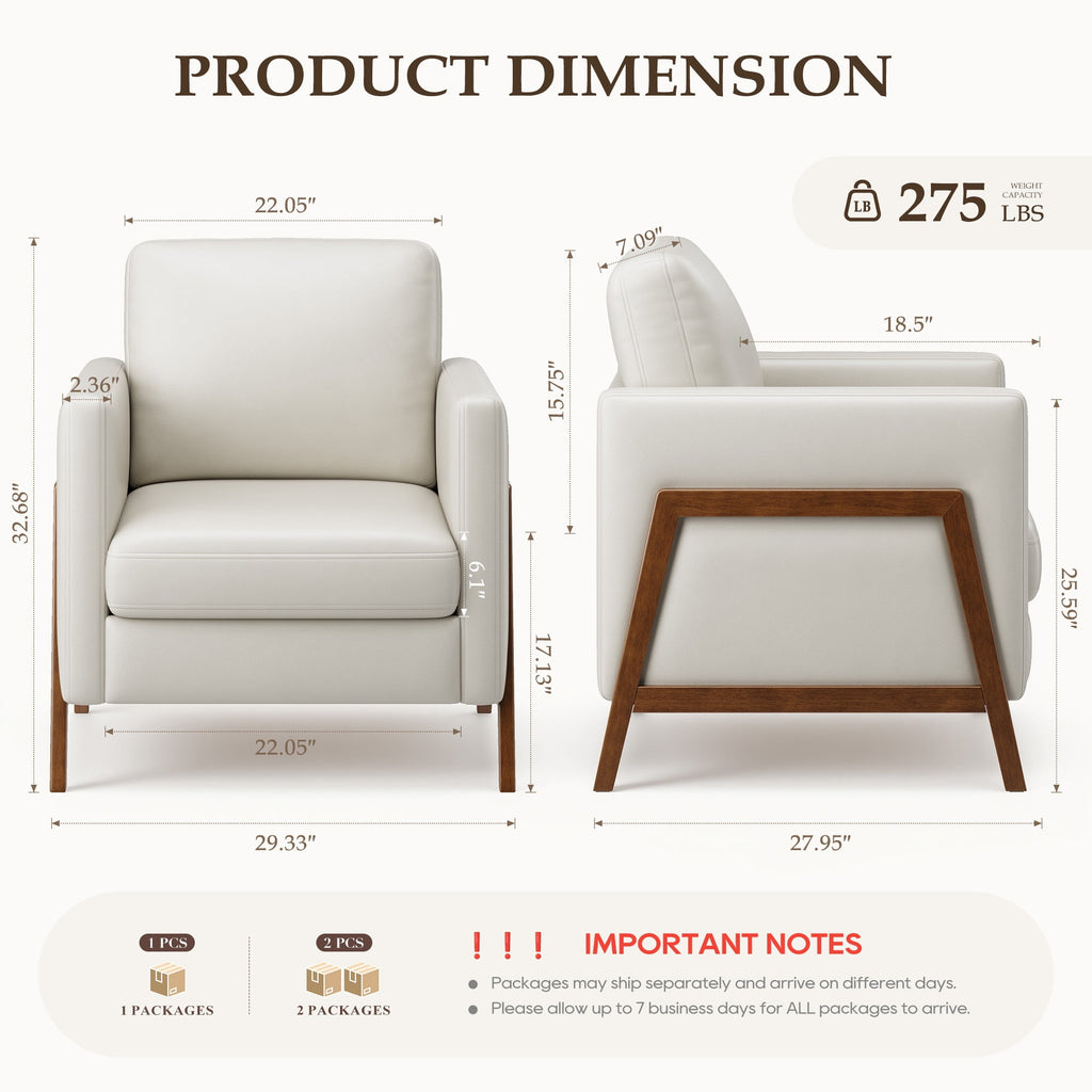 EOP Upholstered Accent Chair, Vintage Mid Century Modern Arm Chair, Comfy PU Leather Reading Armchair for Living Room Bedroom Office