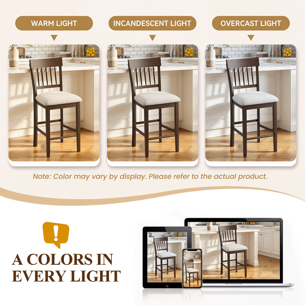 EOP Windsor Armless Bar Stools Set of 2 Counter Height Stool Wooden Barstools Antique-style Island chair for Kitchen Bar Dining Room, Dark Brown