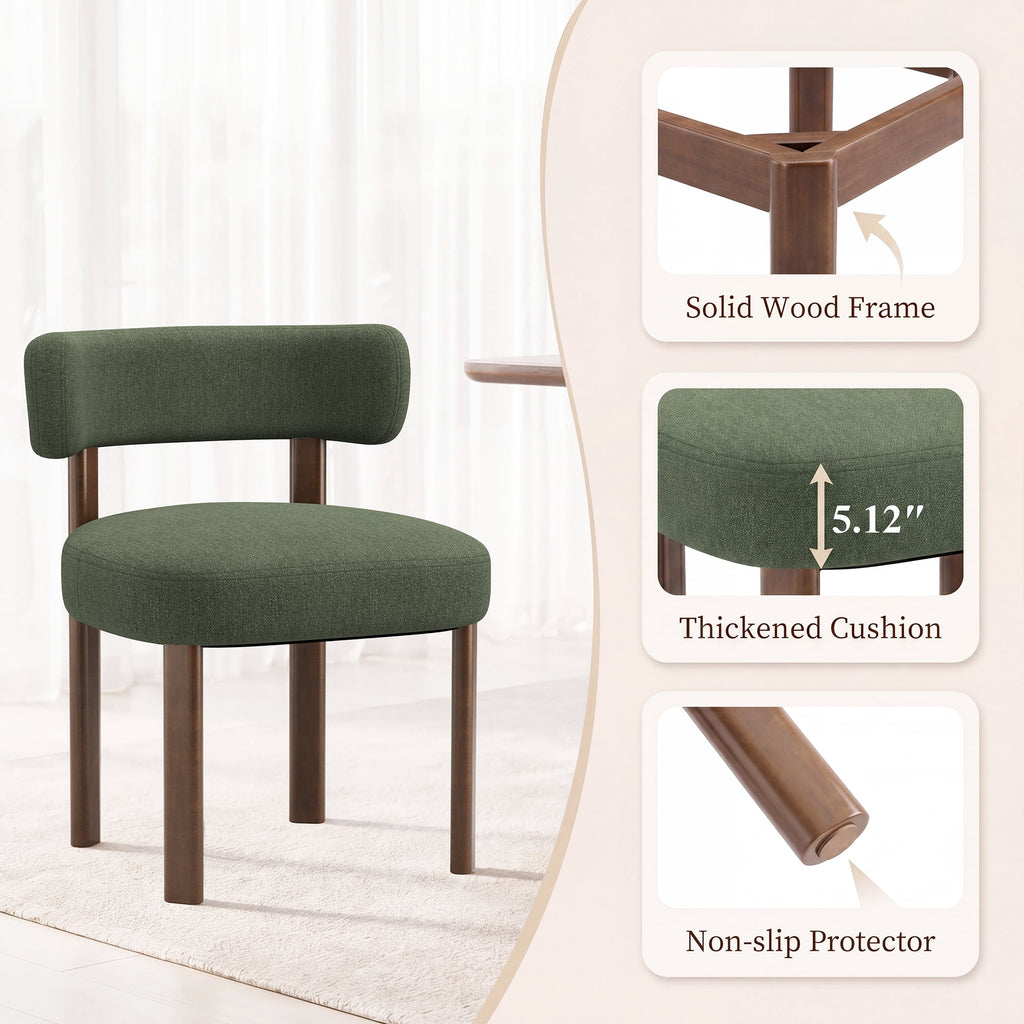 EOP Fabric Dining Chairs Set of 2, Mid-Century Modern Upholstered Kitchen Chairs with Curved Backrest and Wood Legs for Dining Room or Restaurant, Green